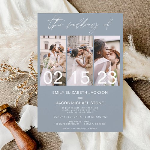 Dusty Blue The Wedding of Photo Simple Minimalist Invitation