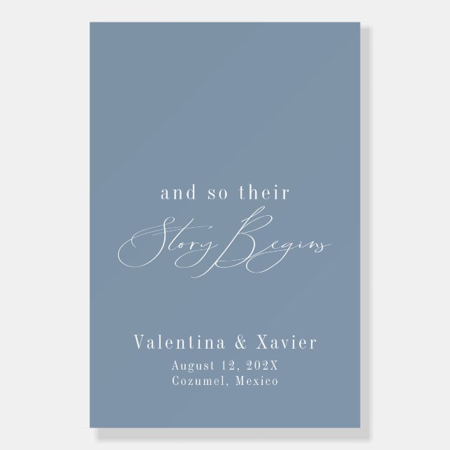 Dusty Blue Their Story Begins Wedding Welcome  Foam Board (Front)