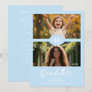 Dusty Blue Then & Now Timeline Graduate 2-Photo Invitation