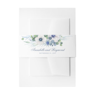 Dusty Blue Thistle and Anemone Floral Wedding Invitation Belly Band