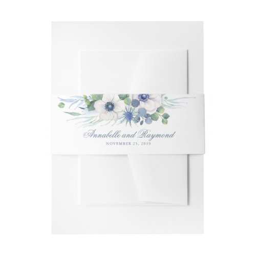 Dusty Blue Thistle and Anemone Floral Wedding Invitation Belly Band