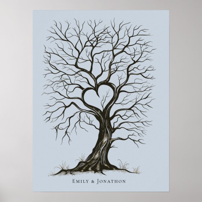Dusty Blue Thumb Print Tree Wedding Guest Book (Front)