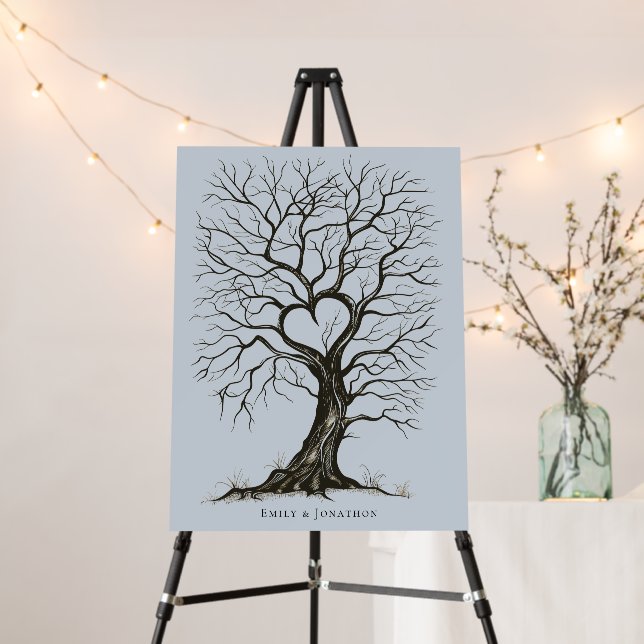 Dusty Blue Thumb Print Tree Wedding Guest Book Foam Board (In Situ (Stand))