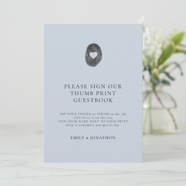 Dusty Blue Thumbprint Guestbook sign card (Standing Front)