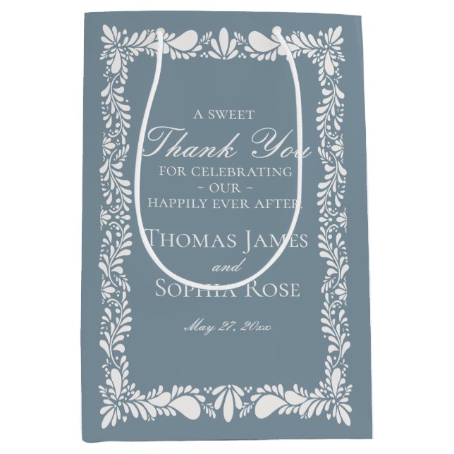 Dusty Blue Tile Talavera Fiesta Wedding Favors Medium Gift Bag (Front)