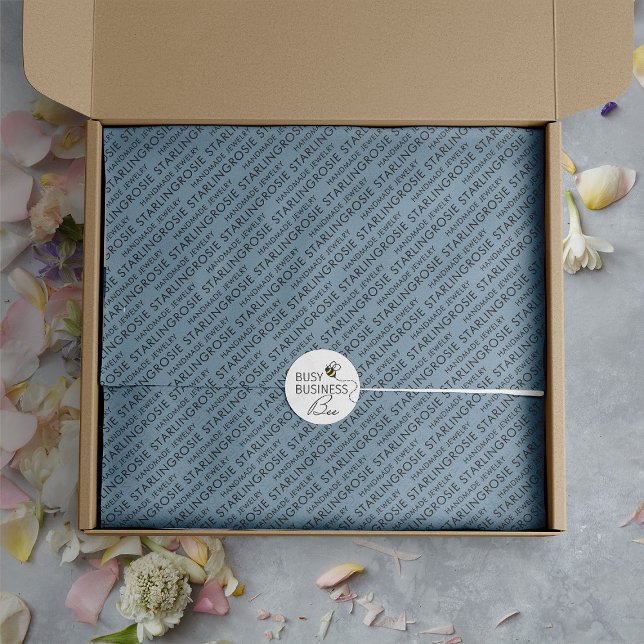 Dusty Blue Tiled Business Name and Specialism Tissue Paper (Logo branded tissue paper by Busy Business Bee)
