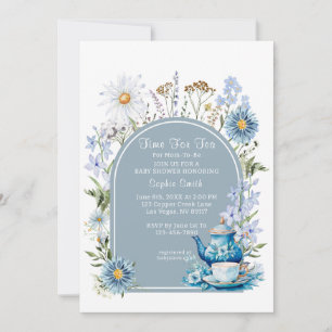 Dusty Blue Time For Tea Baby Shower  Invitation