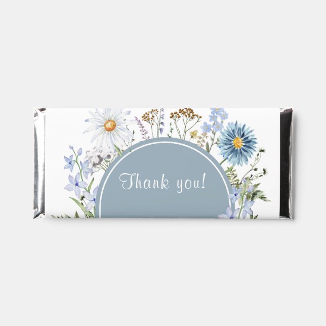 Dusty Blue Time For Tea Boho Garden Baby Shower  Hershey Bar Favors (Front)