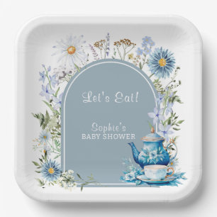 Dusty Blue Time For Tea Boho Garden Baby Shower  Paper Plates