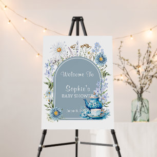 Dusty Blue Time For Tea Boho Welcome Baby Shower  Foam Board