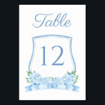 Dusty Blue Timeless Hydrangea Crest Wedding Table Number<br><div class="desc">This smart table number design features a watercolor crest made up entirely of my own illustrations. Shown here for a Wedding but would work equally well for a Shower,  Baptism or Birthday.</div>