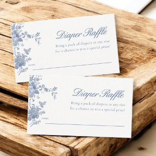 Dusty Blue Toile Floral Baby Shower Diaper Raffle Enclosure Card