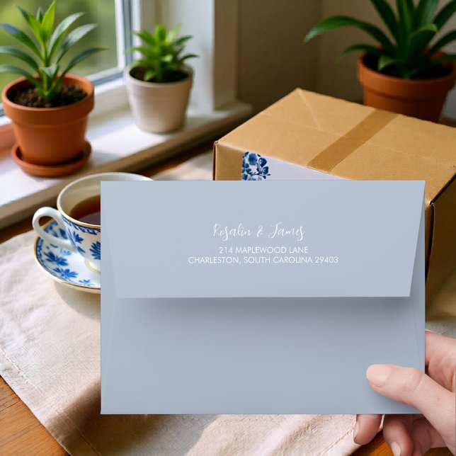 Dusty Blue Toile Floral Wedding Envelope (Dusty Blue Toile Floral Wedding Envelope)