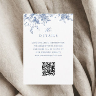 Dusty Blue Toile French Floral Wedding Details QR Enclosure Card