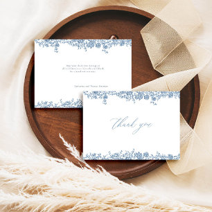 Dusty Blue Toile French Roses Classic Chic Wedding Thank You Card