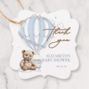 Dusty Blue Toile Hot Air Balloon Bear Thank You Favor Tags