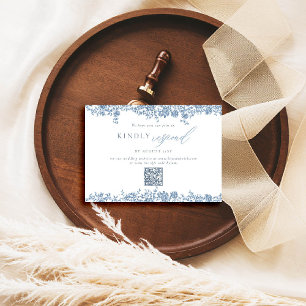Dusty Blue Toile Roses Elegant QR Wedding Response