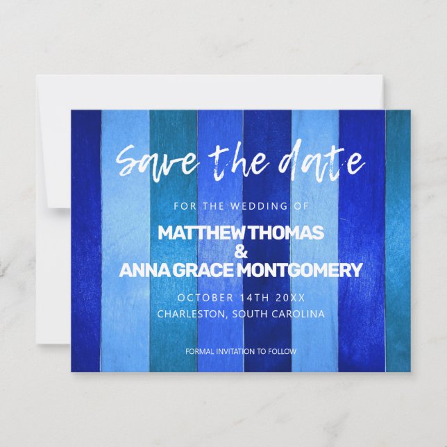 Dusty Blue Tones Wooden Rustic Save The Date (Front)