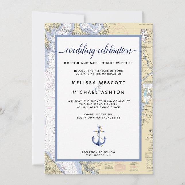 Dusty Blue Traditional Nautical Event / Wedding Invitation (Front)