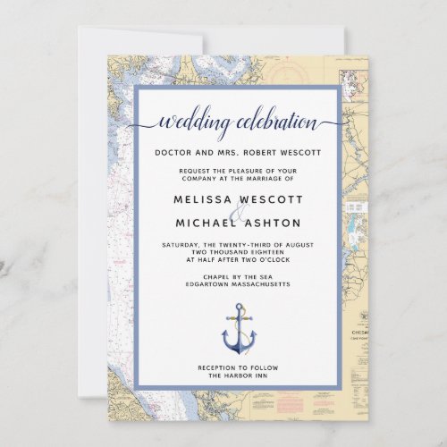 Dusty Blue Traditional Nautical Event  Wedding Invitation