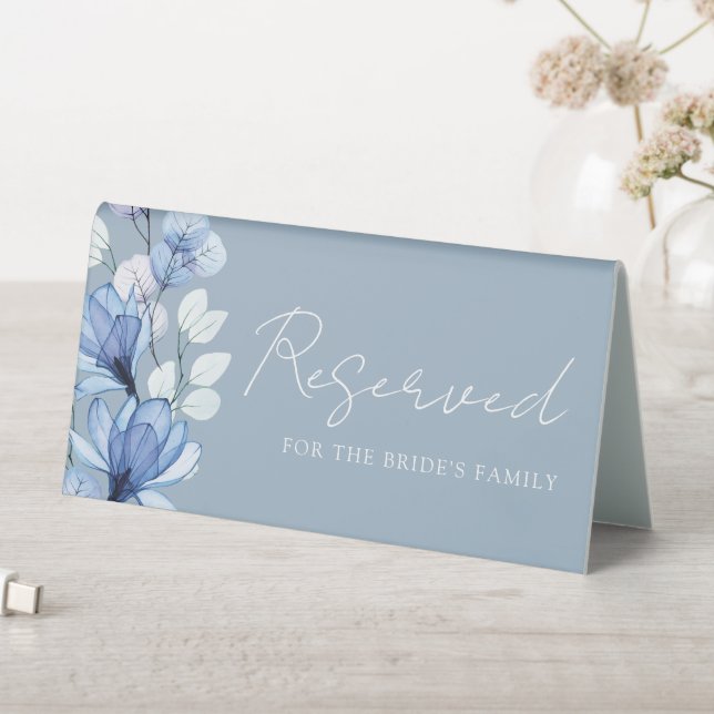 Dusty Blue Transparent Floral Reserved Table Tent (In SItu (Table))