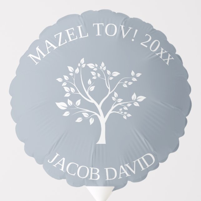 Dusty Blue Tree of Life Mazel Tov Balloon (Front)