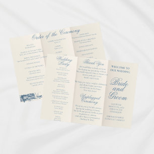 Dusty Blue Tri-Fold Wedding Program Flyer