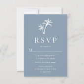 Dusty Blue Tropical Beach Palm Tree Wedding RSVP Card (Front)