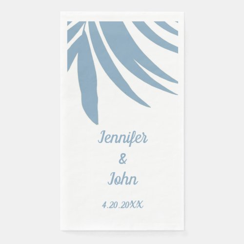 Dusty Blue Tropical Palm Leaf Beach Wedding Paper Guest Towels