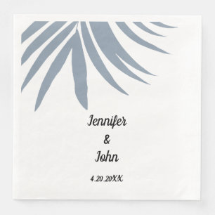 Dusty Blue Tropical Palm Leaf Elegant Cool Wedding Paper Dinner Napkins