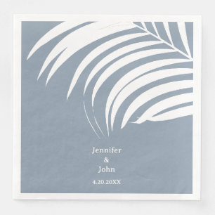 Dusty Blue Tropical Palm Leaves Elegant Wedding Paper Dinner Napkins