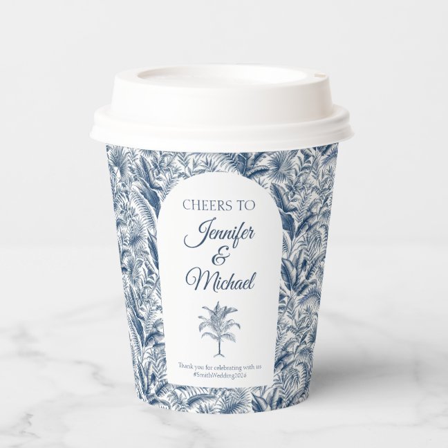 Dusty Blue Tropical Palm Tree Celebratory Paper Cups