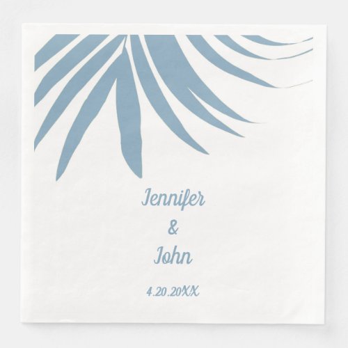 Dusty Blue Tropical Palm Tree Leaf 2024 Wedding Paper Dinner Napkins