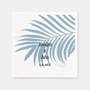Dusty Blue Tropical Palm Tree Leaf Cute Wedding Napkins
