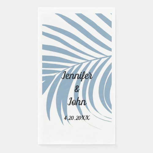 Dusty Blue Tropical Palm Tree Leaf Cute Wedding Paper Guest Towels
