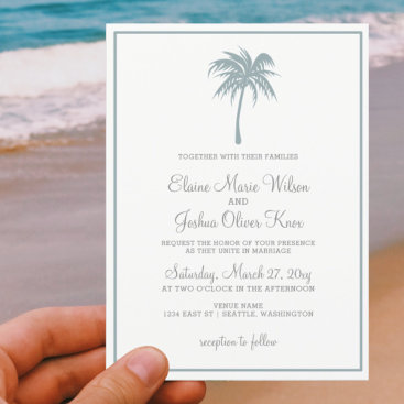 Dusty Blue Tropical Palm Tree Wedding Invitations