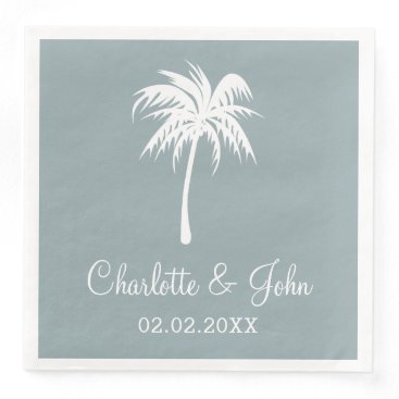 Dusty Blue Tropical Palm Tree Wedding Napkins