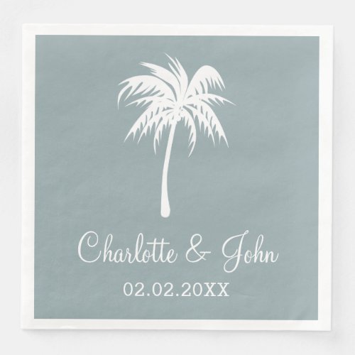Dusty Blue Tropical Palm Tree Wedding Napkins