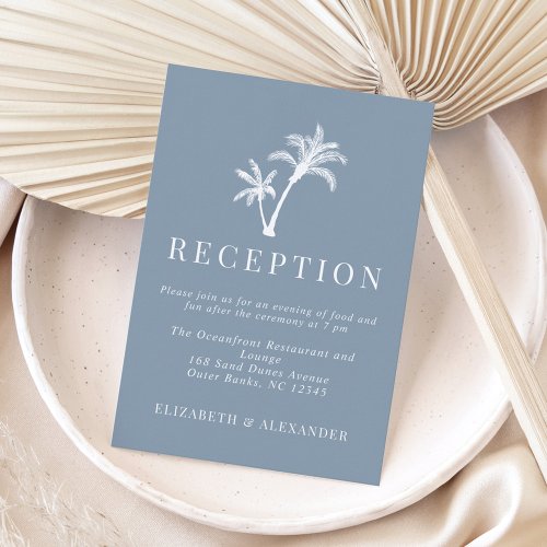 Dusty Blue Tropical Palm Tree Wedding Reception Enclosure Card