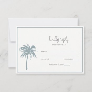 Dusty Blue Tropical Palm Tree Wedding Rsvp by blessedwedding at Zazzle