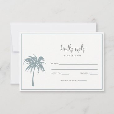 Dusty Blue Tropical Palm Tree Wedding rsvp