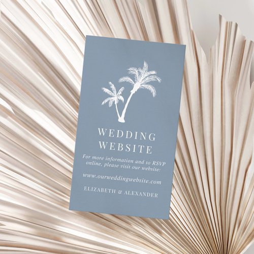 Dusty Blue Tropical Palm Tree Wedding Website Enclosure Card