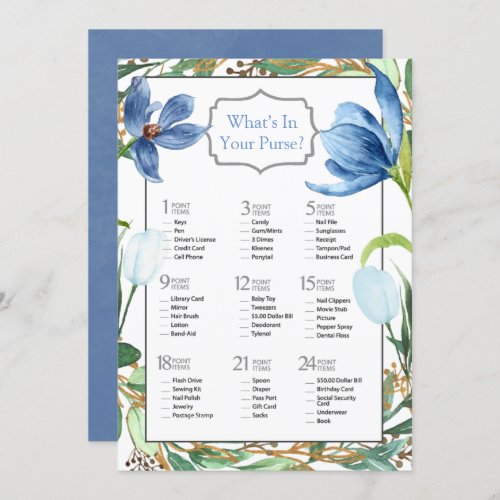 Dusty Blue Tulip Painted Peony Bridal Shower Game Invitation