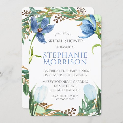 Dusty Blue Tulip Peony Bridal Shower Invitations