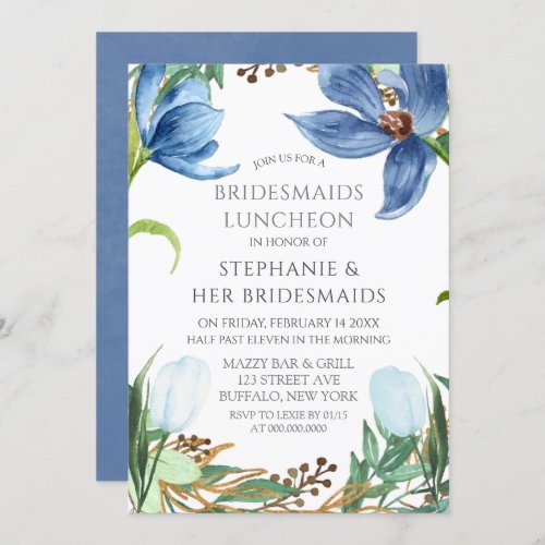 Dusty Blue Tulip Peony Bridesmaids Luncheon Invitation