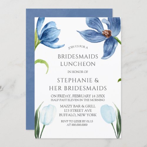 Dusty Blue Tulip Peony Bridesmaids Luncheon Invitation