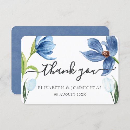 Dusty Blue Tulip Watercolor Peony Thank You Invitation