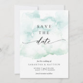 Dusty Blue, Turquoise and Green Watercolor Save The Date (Front)