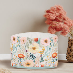 Dusty Blue Turquoise Floral Cottagecore Pouf