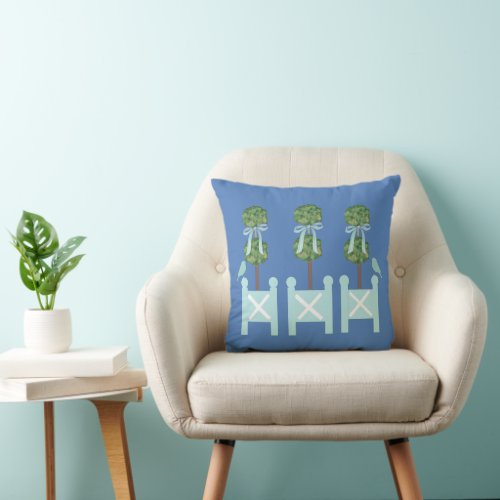 Dusty Blue Turquoise Topiary Bird Throw Pillow